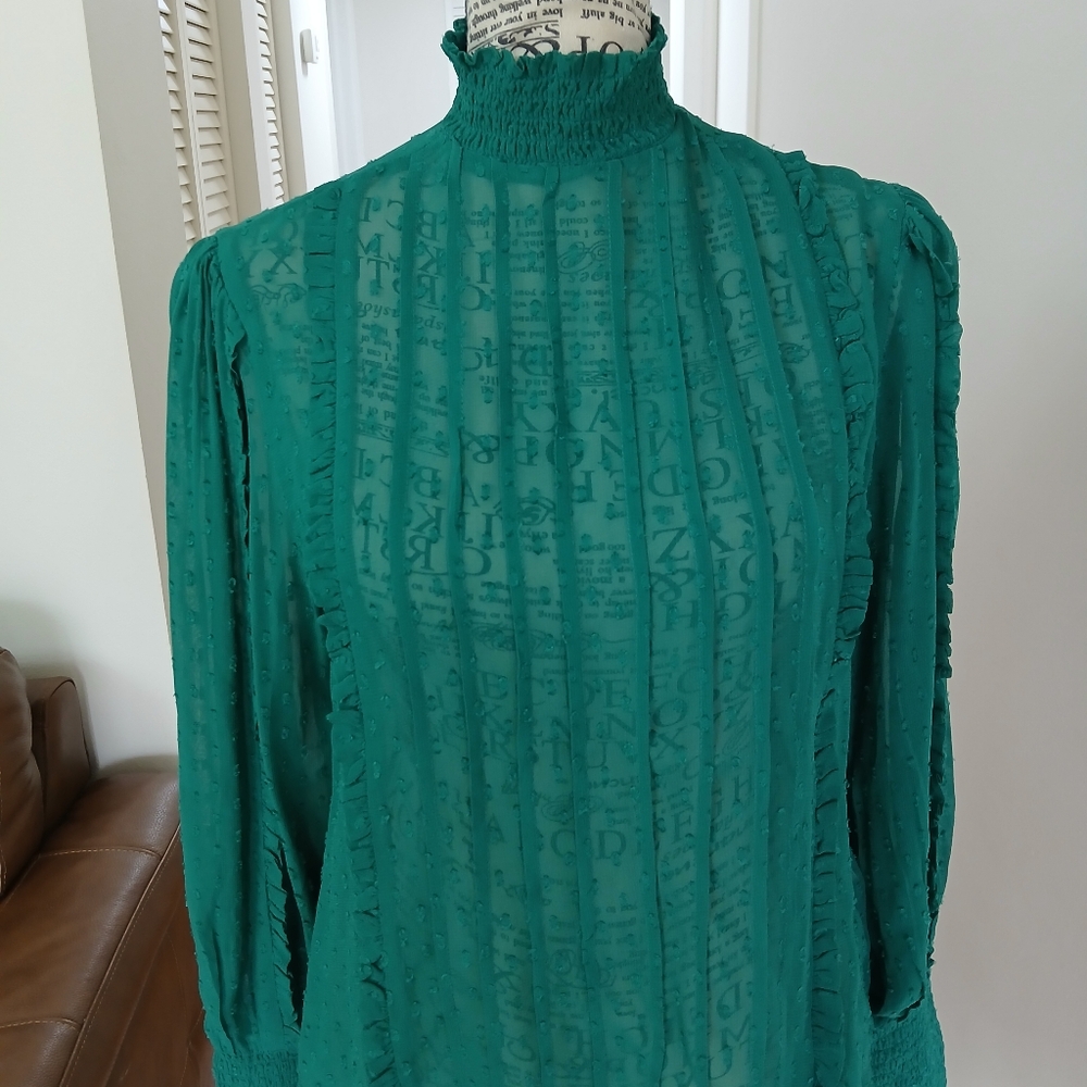 Farm Rio Emerald Ruffle Long Sleeve Blouse - Picture 3 of 10